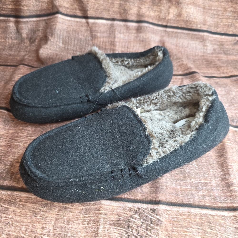Goodfellow & Co Black Faux Fur Lined Loafer Slippers Size M 9/10 NWT BH